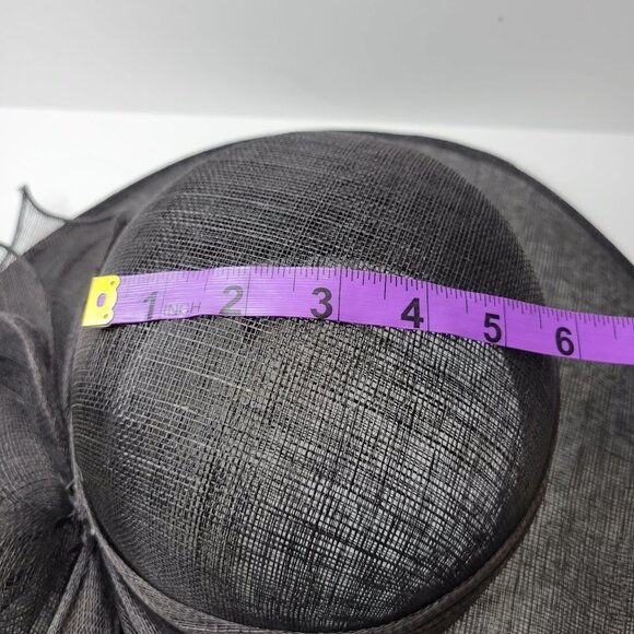 Large Wide Brim Black Sinamay Kentucky Derby Church Wedding Adjustable Hat- NEW - Picture 9 of 16